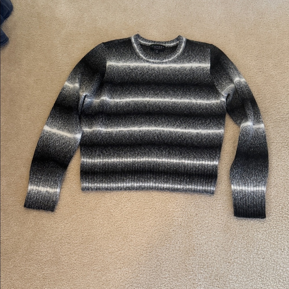 Laundry By Shelli Segal Black and Gray Striped Sweater